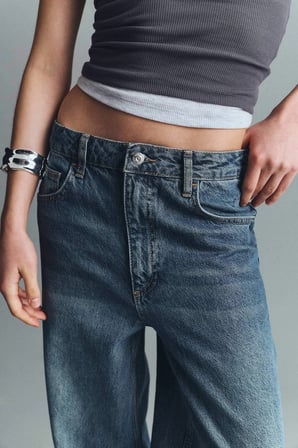 Defacto E9134AXNM28 Mavi Baggy Fıt Yüksek Bel Katlamalı Paça Jean Yıkamalı Pantolon