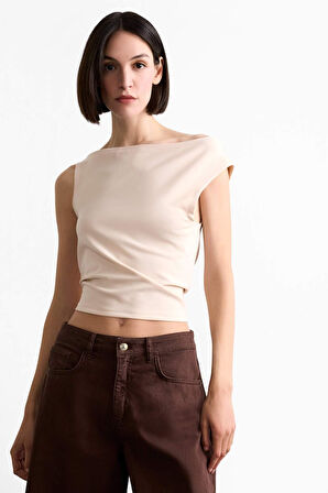 DeFacto Kayık Yaka Crop Basic Düz Kolsuz Bluz F7489AX25SMER37