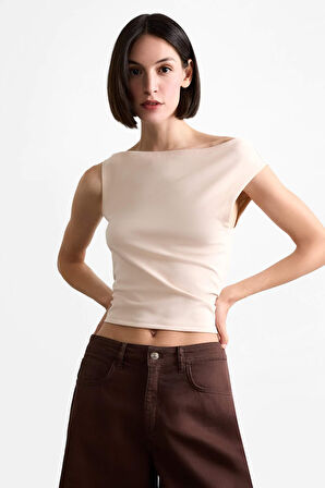 DeFacto Kayık Yaka Crop Basic Düz Kolsuz Bluz F7489AX25SMER37