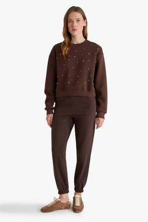 DeFacto Boxy Fit Bisiklet Yaka İşlemeli Sweatshirt G2153AX25WNBN341