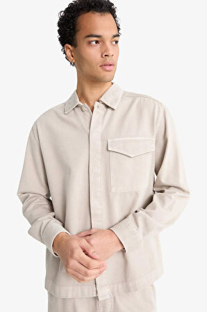 Boxy Fit Polo Yaka Twill Uzun Kollu Gömlek