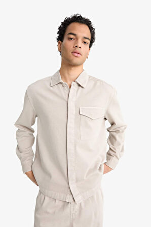 Boxy Fit Polo Yaka Twill Uzun Kollu Gömlek