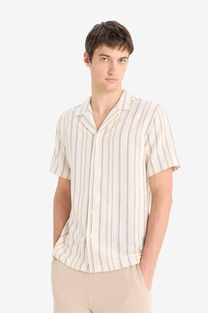 DeFacto Regular Fit Polo Yaka Çizgili Kısa Kollu Gömlek E5687AX25WNER83