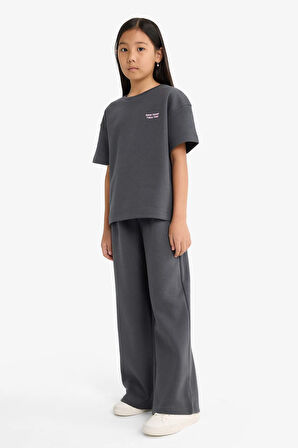 Kız Çocuk 2'li Takım Baskılı Kısa Kollu Tişört Eşofman Altı