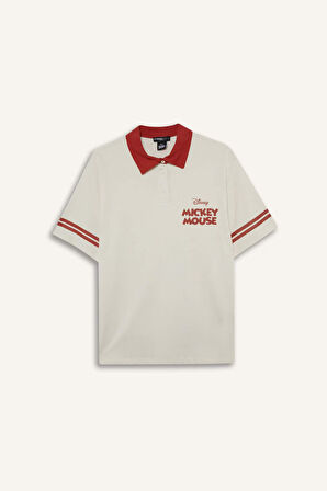 Coool Disney Mickey & Minnie Oversize Geniş Kalıp Polo Yaka Sırt Baskılı Kısa Kollu Tişört 