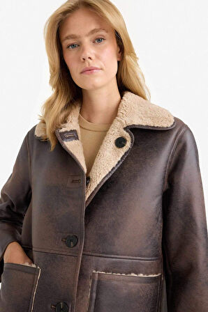 Çift Taraflı Regular Fit Polo Yaka Suni Kürk Astarlı Mont