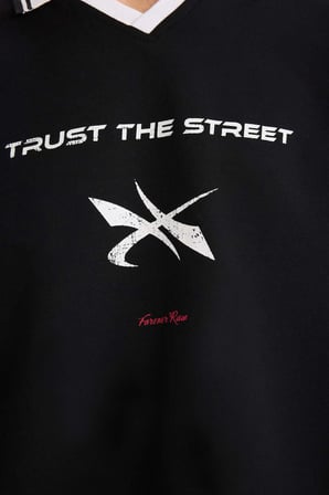 DeFacto Pamuklu Nefes Alabilen Boxy Fıt Baskılı Sweatshirt F8661AX26SPBK81