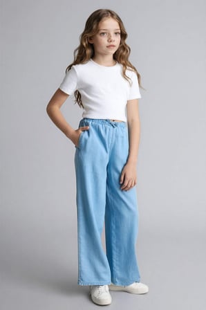 Wıde Leg Geniş Paça Jean Pantolon Kız Çocuk