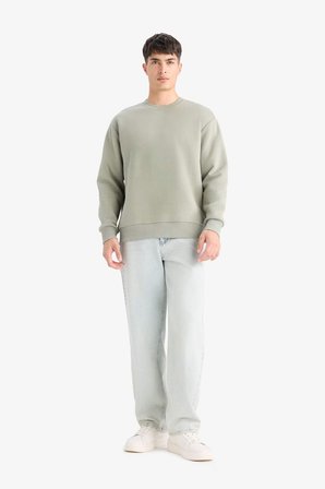 DeFacto Relax Fit Bisiklet Yaka Kalın İçi Yumuşak Tüylü Basic Düz Sweatshirt T5139AZ25AUGN931