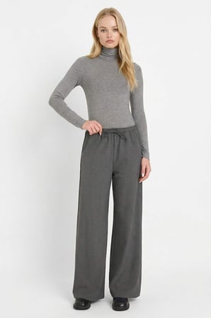 Wide Leg Geniş Bol Paça Beli Lastikli Bağcıklı Cepli Kumaş Palazzo Pantolon C1428AX26SPAR191