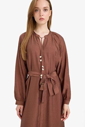 Relax Fit Hakim Yaka Uzun Kollu Elbise