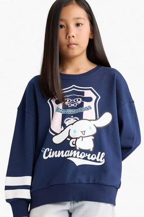 Kız Çocuk Hello Kitty Oversize Geniş Kalıp Bisiklet Yaka Sweatshirt