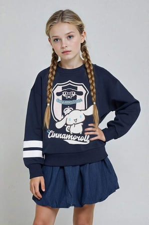 Kız Çocuk Hello Kitty Oversize Geniş Kalıp Bisiklet Yaka Sweatshirt