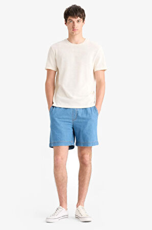 DeFacto Regular Fit Bisiklet Yaka Kısa Kollu Triko Görünümlü Tişört E3963AX25SMWT46