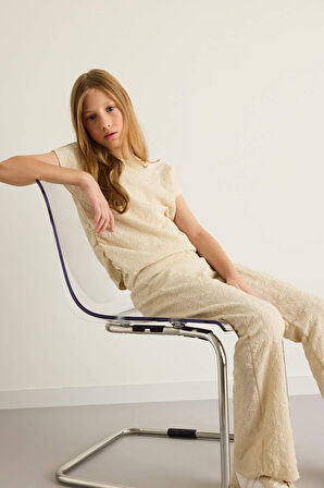 Kız Çocuk 2'li Takım Brode Kısa Kollu Tişört Pantolon