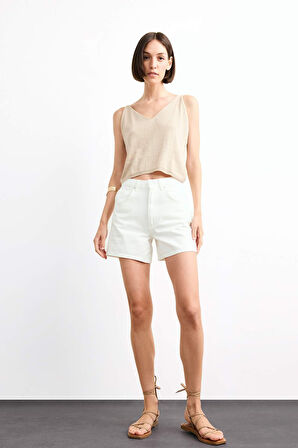 V Yaka Crop Askılı Bluz