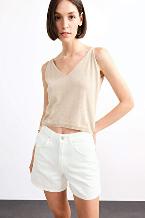 V Yaka Crop Askılı Bluz