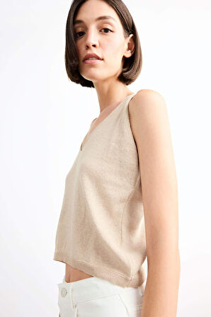 V Yaka Crop Askılı Bluz