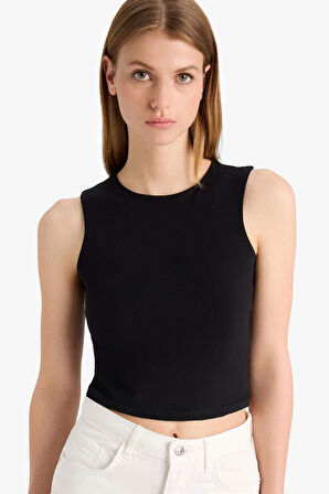 Regular Fit Basic Düz Bisiklet Yaka Siyah Atlet