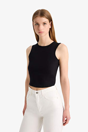 Regular Fit Basic Düz Bisiklet Yaka Siyah Atlet