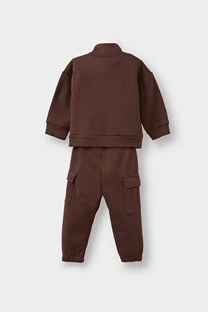 Erkek Bebek 2'li Takım Baskılı Yarım Fermuarlı Sweatshirt Eşofman Altı