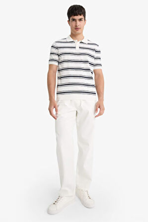 Çizgili Triko Kısa Kollu Polo Tişört