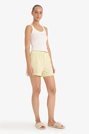 Regular Fit Gofre Dokulu Çizgili Şort Pijama Altı-Fall in Love