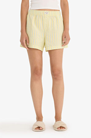 Regular Fit Gofre Dokulu Çizgili Şort Pijama Altı-Fall in Love