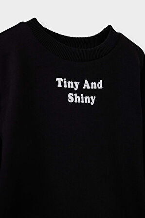 Kız Bebek Bisiklet Yaka Baskılı İçi Yumuşak Tüylü Sweatshirt