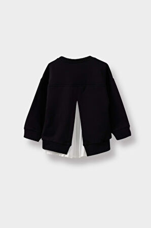 Kız Bebek Bisiklet Yaka Baskılı İçi Yumuşak Tüylü Sweatshirt