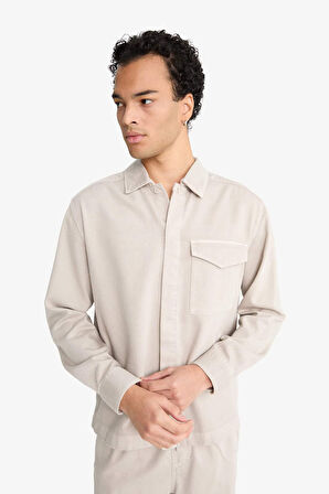 Boxy Fit Polo Yaka Twill Uzun Kollu Gömlek