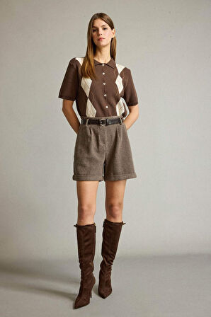 Kemerli Cepli Dokuma Şort