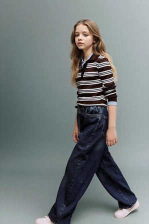 Kız Çocuk Wide Baggy Fit Beli Lastikli Jean Pantolon