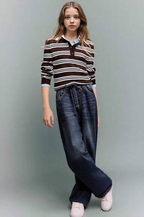 Kız Çocuk Wide Baggy Fit Beli Lastikli Jean Pantolon