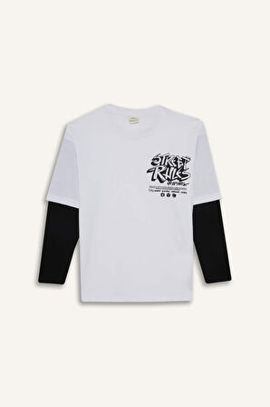 Erkek Çocuk Oversize Geniş Kalıp Bisiklet Yaka Uzun Kollu Tişört