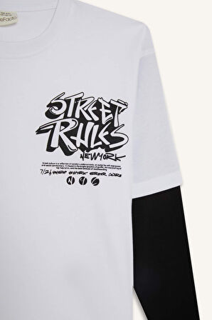 Erkek Çocuk Oversize Geniş Kalıp Bisiklet Yaka Uzun Kollu Tişört