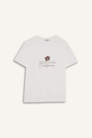 Regular Fit Bisiklet Yaka Floral Kısa Kollu Tunik