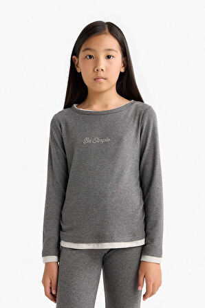 Kız Çocuk 2'li Takım Baskılı Uzun Kollu Tişört Eşofman Altı 