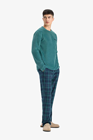 Pijama Takımı Polar Uzun Kollu Üst Kareli Uzun Alt