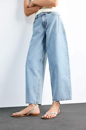 Wide Baggy Fit Yıkamalı Jean Pantolon