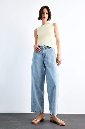 Wide Baggy Fit Yıkamalı Jean Pantolon