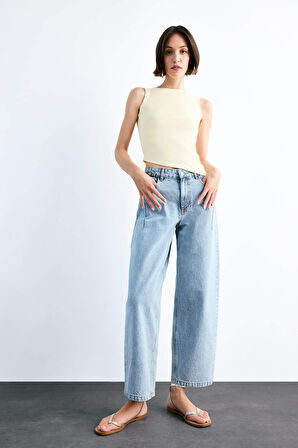 Wide Baggy Fit Yıkamalı Jean Pantolon