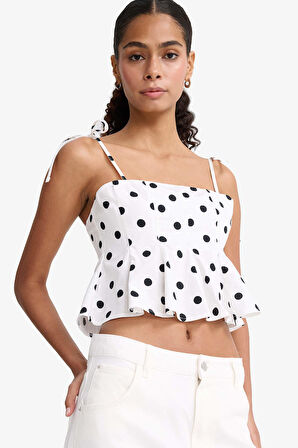 Fitted Puantiyeli Poplin Askılı Bluz