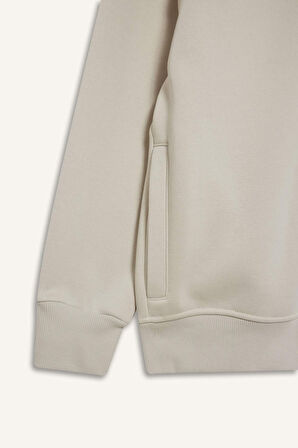 Boxy Fit Dik Yaka Baskılı İçi Yumuşak Tüylü Hırka