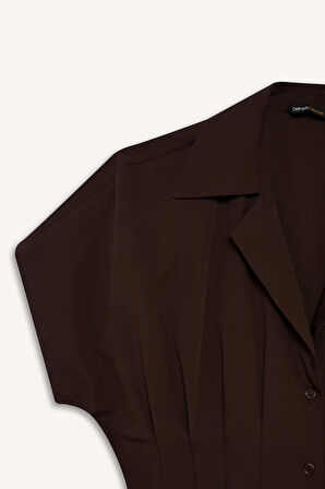 Fitted Ceket Yaka Poplin Kısa Kollu Gömlek