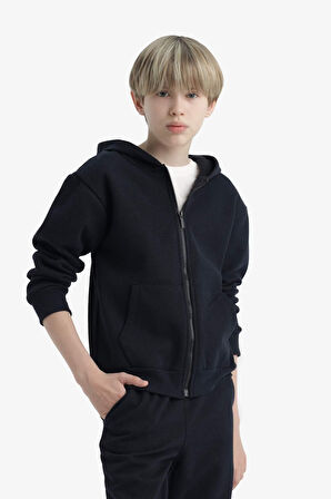 Erkek Çocuk Kapüşonlu Fermuarlı Sweatshirt