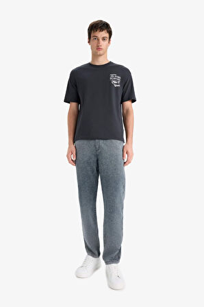 DeFacto %100 Pamuk Ford Motor Company Boxy Fit Bisiklet Yaka Sırt Baskılı Kısa Kollu Tişört F4232AX25SMAR138