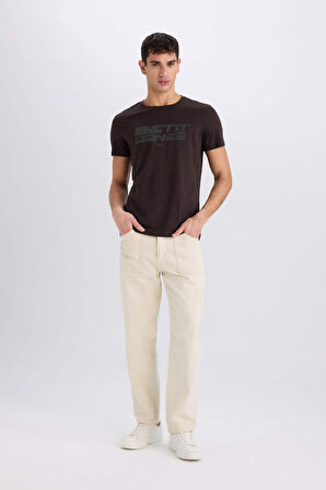 DeFacto %100 Pamuk Slim Fit Dar Kesim Bisiklet Yaka Baskılı Kısa Kollu Tişört E0577AX25SMBN337