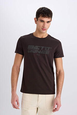 DeFacto %100 Pamuk Slim Fit Dar Kesim Bisiklet Yaka Baskılı Kısa Kollu Tişört E0577AX25SMBN337