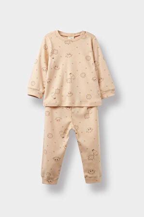 Erkek Bebek Pijama Takımı Desenli Penye Uzun Kollu Üst Uzun Alt
